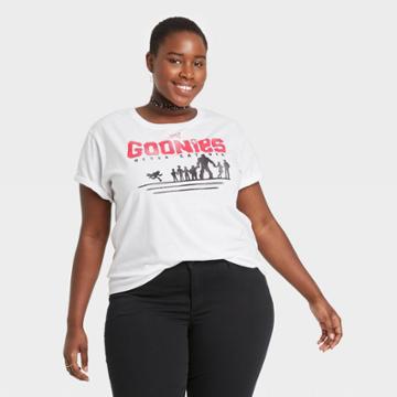 Modern Lux Women's Plus Size The Goonies Short Sleeve Graphic Boyfriend T-shirt - White