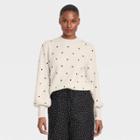 Women's Polka Dot Balloon Sleeve Crewneck Pullover Sweater - Who What Wear Cream