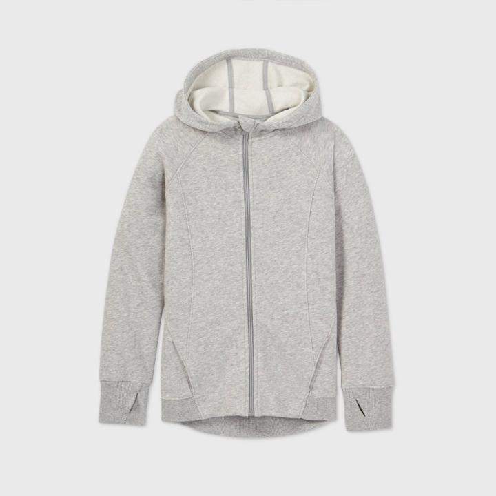 Girls' Fleece Full Zip Hoodie Sweatshirt - All In Motion Gray Heather