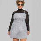 Women's Plus Size Plaid Strappy Lace Up Waist Woven Dress - Wild Fable Gray