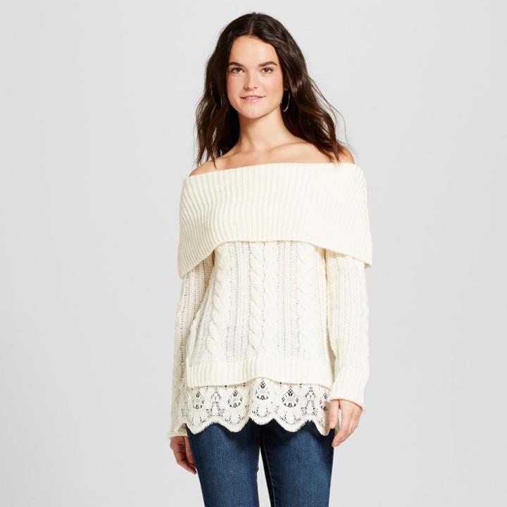 Women's Lace Twofer Cable Knit Sweater - Knox Rose Ivory