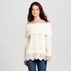 Women's Lace Twofer Cable Knit Sweater - Knox Rose Ivory