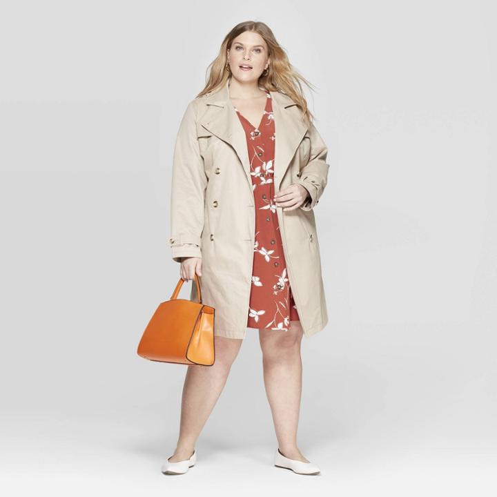 Women's Plus Size Trench Coat - Ava & Viv Tan