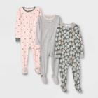 Baby Girls' 3pk Basic Tight Fit Sleep N' Play - Cloud Island Pink/green