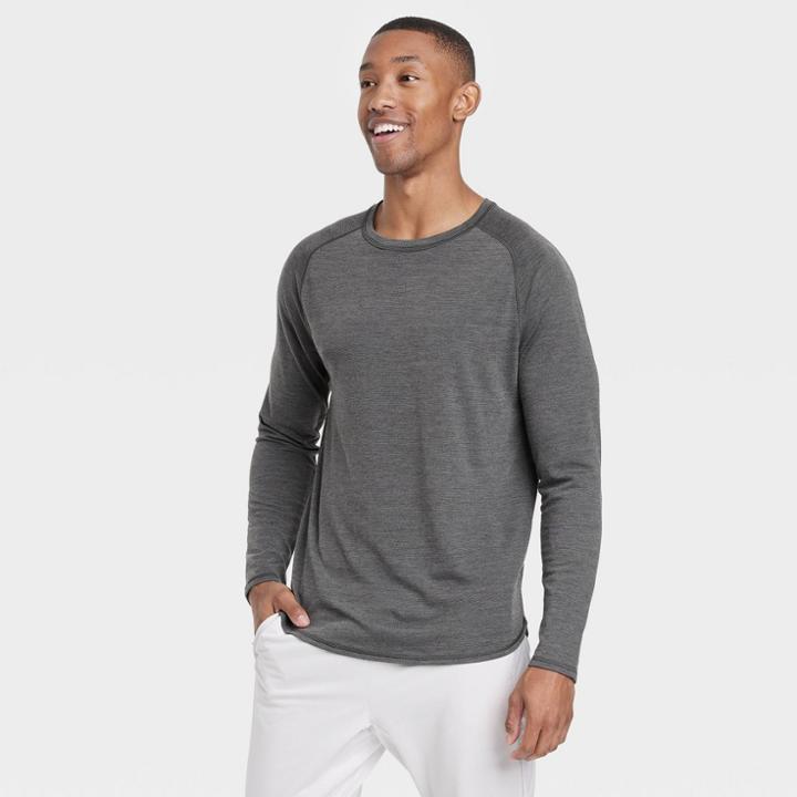 Men's Merino Wool Long Sleeve Athletic Top - All In Motion Heathered Black