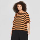 Women's Plus Size Striped 3/4 Sleeve Crew Neck Top - Who What Wear Black/brown X