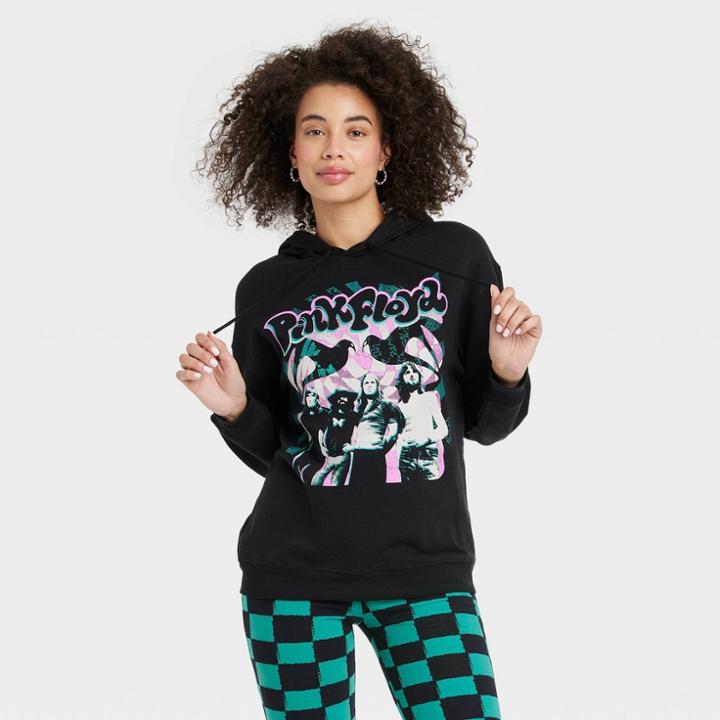 Women's Pink Floyd Graphic Oversized Hoodie - Black