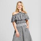 Women's Gingham Ruffle Halter Tank Top - Who What Wear Black Xl, Black Gingham
