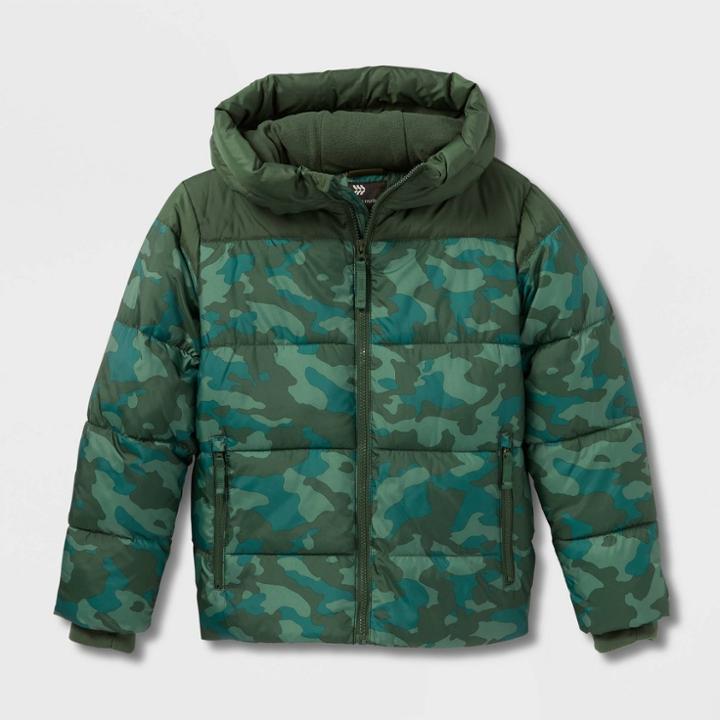 Boys' Short Puffer Jacket - All In Motion Olive Green