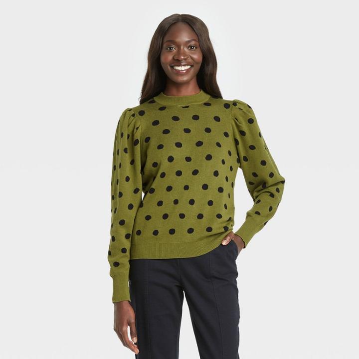 Women's Polka Dot Mock Turtleneck Pullover Sweater - Who What Wear Green