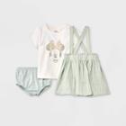 Disney Baby Girls' Minnie Mouse Solid Top And Bottom Set - Olive Green Newborn