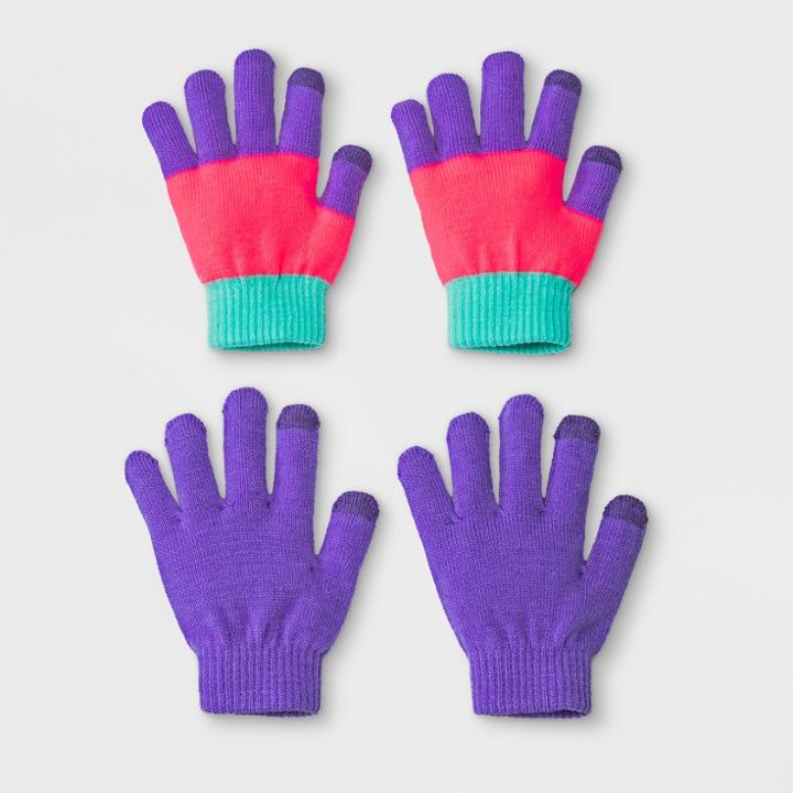 Girls' 3pk Solid Magic Gloves - Cat & Jack Purple/green/pink