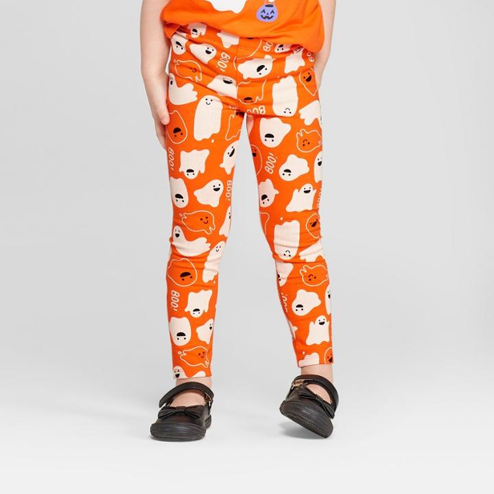 Toddler Girls' Ghosts Leggings - Cat & Jack Orange Flash