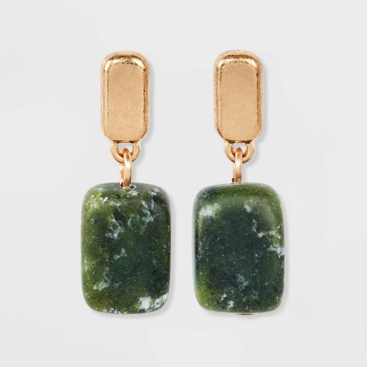 Semi-precious Aventurine Drop Earrings - Universal Thread Dark Green