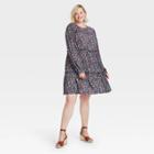 Women's Plus Size Long Sleeve Babydoll Dress - Knox Rose Navy Floral 1x, Blue Floral