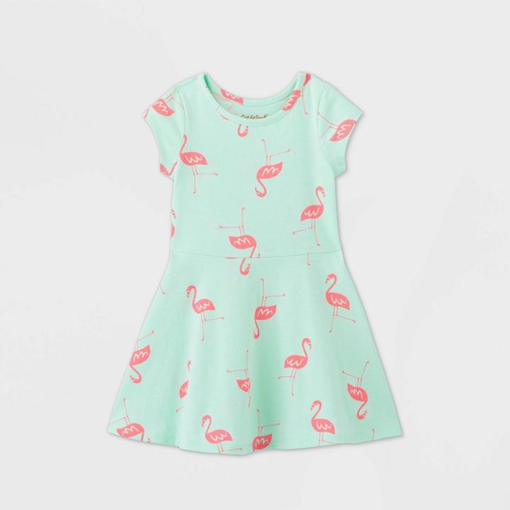Petitetoddler Girls' Short Sleeve Flamingo Knit Dress - Cat & Jack Aqua 12m, Toddler Girl's, Green