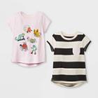 Toddler Girls' 2pk Short Sleeve T-shirt - Cat & Jack Pink/cream/black