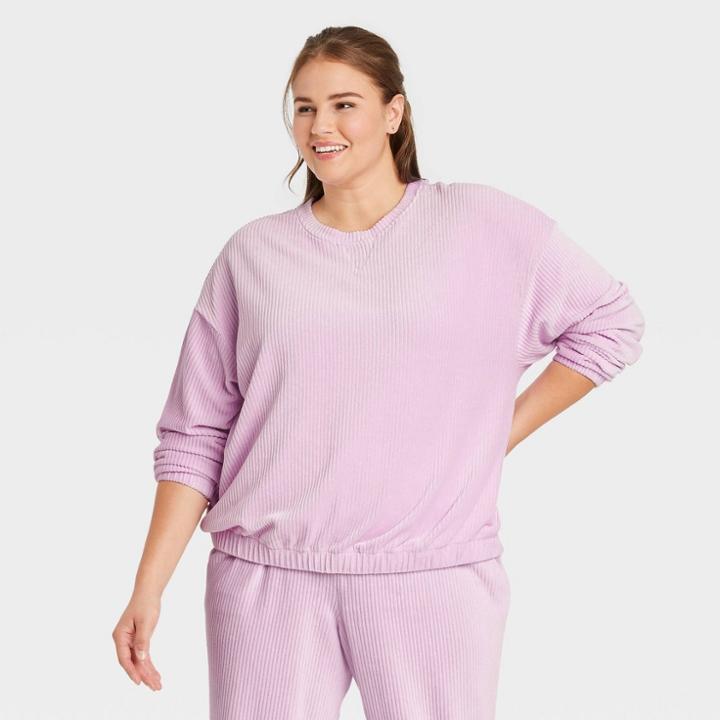Women's Plus Size Velour Sweatshirt - A New Day Lavender
