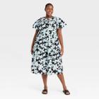 Women's Plus Size Floral Print Flutter Short Sleeve A-line Dress - Who What Wear Black Basin