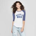 Women's 3/4 Sleeve Keep It 10,000 Raglan Graphic T-shirt - Awake White/navy M,