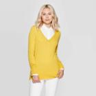 Women's Long Sleeve Ribbed Cuff V-neck Pullover Sweater - A New Day Gold