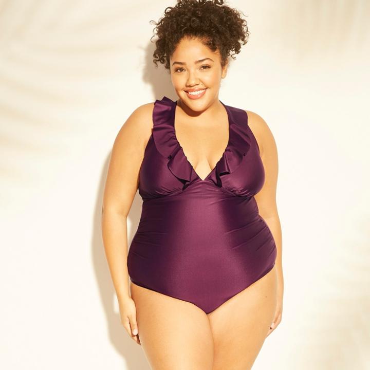 Women's Plus Size Ruffle One Piece Swimsuit - Kona Sol Burgundy