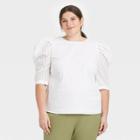 Women's Plus Size 3/4 Sleeve Eyelet Top - A New Day White