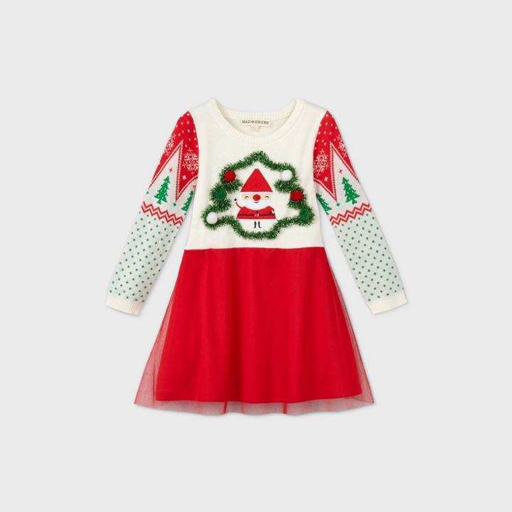 Mad Engine Toddler Girls' Santa Tree Ugly Christmas Tutu Dress - Red