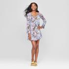 Women's Floral Print Strappy Bell Sleeve Dress - Love @ First Sight (juniors') Blue
