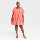 Women's Plus Size Short Sleeve Tiered Dress - A New Day Peach