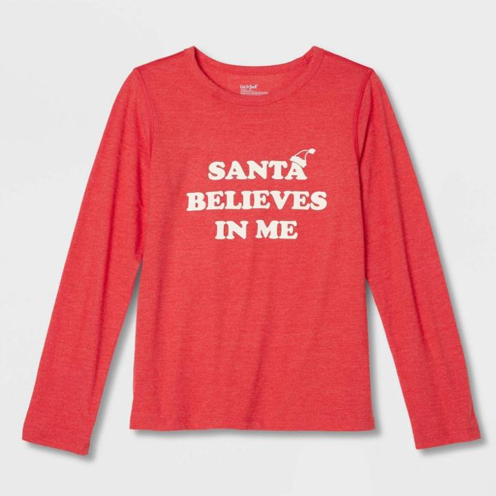 Kids' Adaptive Long Sleeve 'santa Believes In Me' Graphic T-shirt - Cat & Jack Red