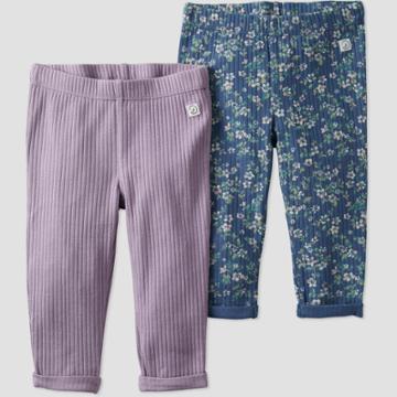 Baby 2pk Organic Cotton Floral Pants - Little Planet By Carter's Blue/pink