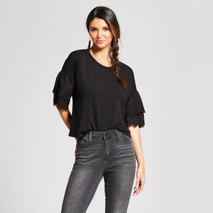 Women's Ruffle Sleeve T-shirt - Soul Cake (juniors') Black
