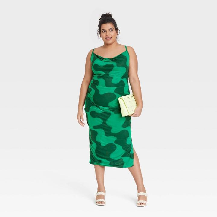 Women's Plus Size Sleeveless Ruched Mesh Dress - Ava & Viv Green X