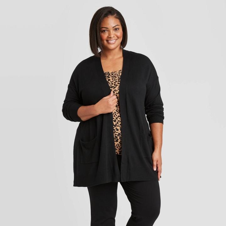 Women's Plus Size Open Neck Lightweight Cardigan - Ava & Viv Black X