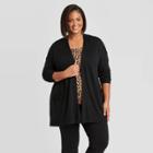 Women's Plus Size Open Neck Lightweight Cardigan - Ava & Viv Black X