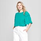Women's Plus Size Chiffon Bell Short Sleeve Knit Top - Ava & Viv Teal (blue) X
