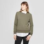 Women's Long Sleeve Crew Neck Pullover - A New Day Olive (green)