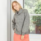 Women's Turtleneck Cable Stitch Pullover Sweater - A New Day Heather Gray