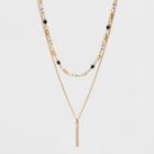Two Row Beaded With Bar Layered Necklace - Universal Thread Gold,