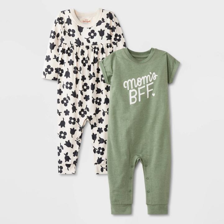 Baby Girls' 2pk Romper Set - Cat & Jack Sage Green Newborn