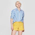 Women's Striped Long Sleeve Woven Shirt - A New Day White/blue