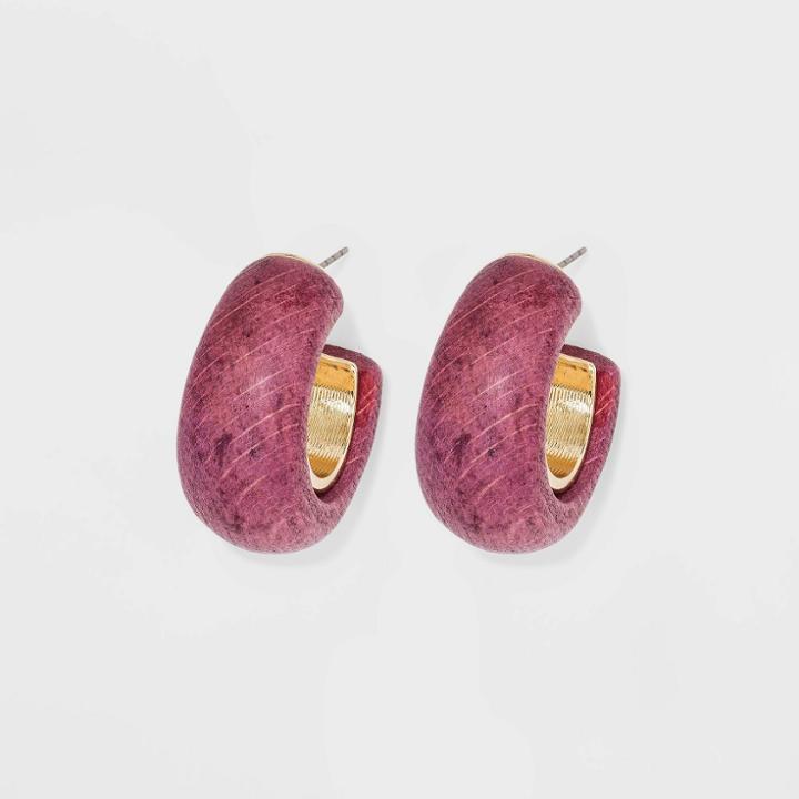 Open Wood Hoop Earrings - A New Day Pink