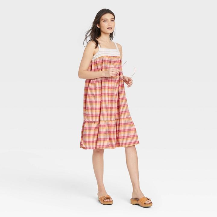 Women's Sleeveless Crochet Trim Dress - Universal Thread Striped S, Multicolor