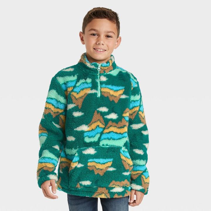 Boys' Quarter Zip Printed Mock Neck Sweatshirt - Cat & Jack Green