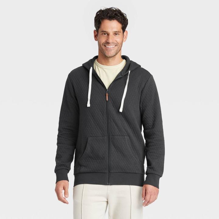 Men's Standard Fit Full-zip Hooded Sweatshirt - Goodfellow & Co Dark Gray