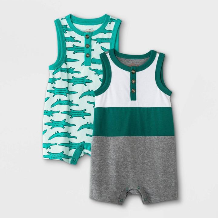 Baby Boys' 2pk Alligator Romper - Cat & Jack Green Newborn