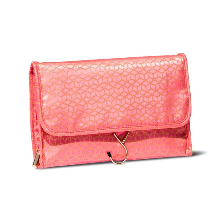 Sonia Kashuk Hanging Cubic Gold Makeup Bag - Coral, Pink