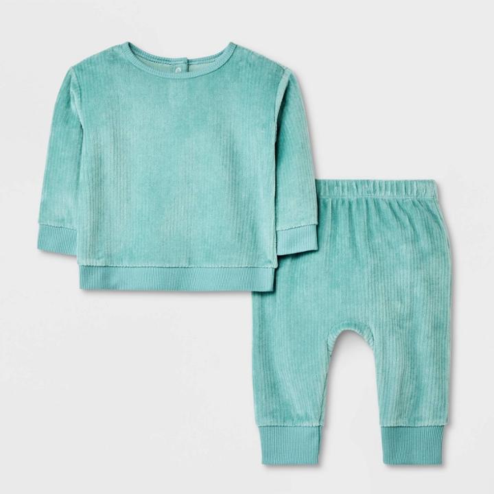 Baby 2pc Ribbed Velour Top & Bottom Set - Cat & Jack Navy Blue Newborn