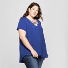 Women's Plus Size Cross Front Drapey Short Sleeve T-shirt - Ava & Viv Blue